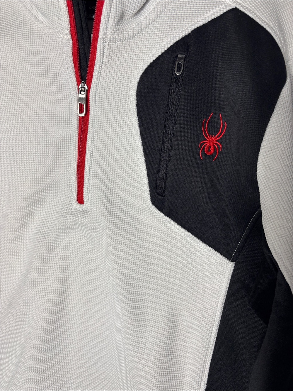 Spyder Men’s White Zip-Up Pullover with Black Panels and Red Accents Size L - Picture 3 of 9
